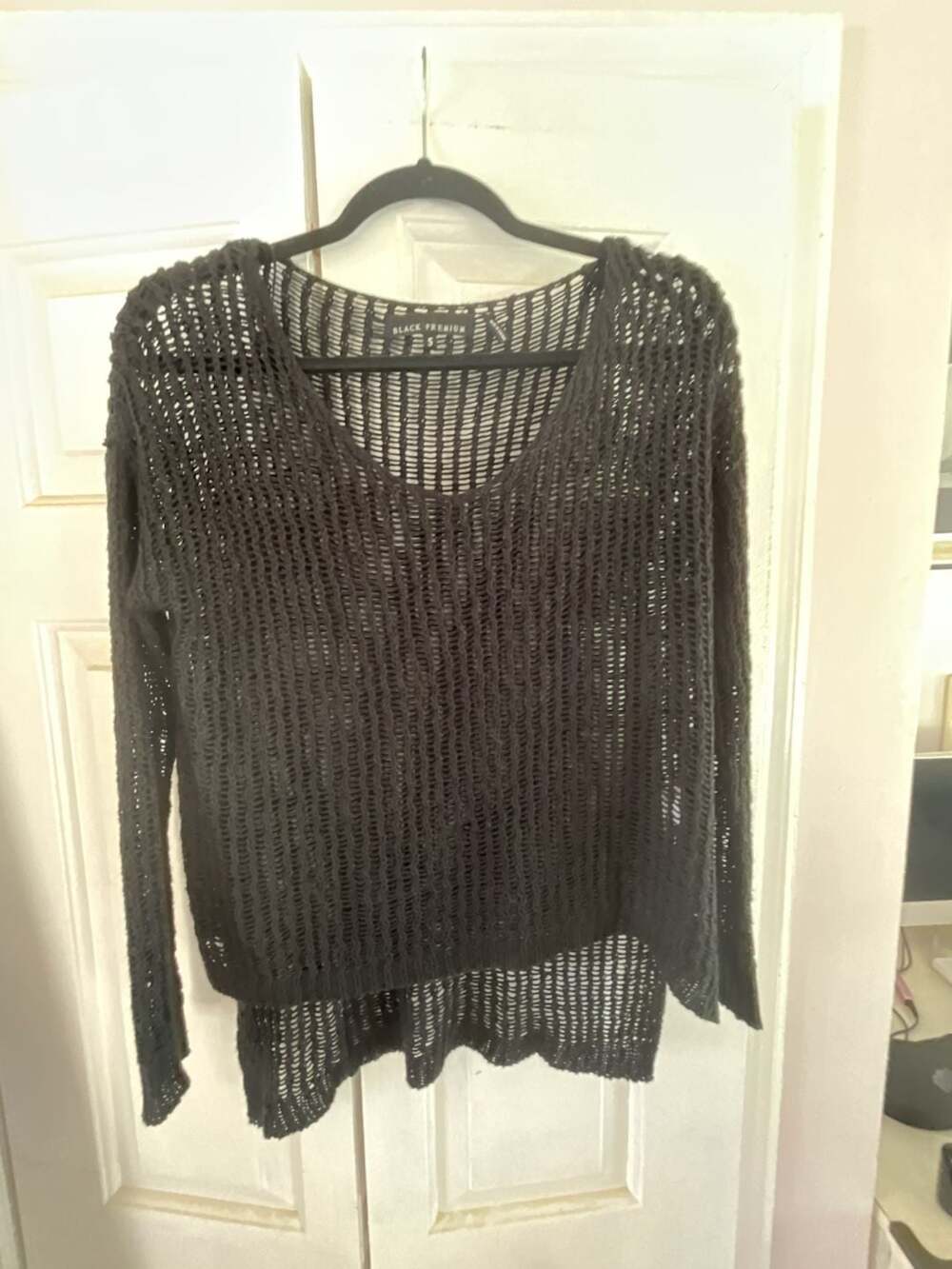 Affliction Black Premium Open Knit Sheer Long Sleeve Sweater